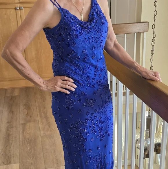 Elegant Blue Embroidered Dress - Picture 2 of 7